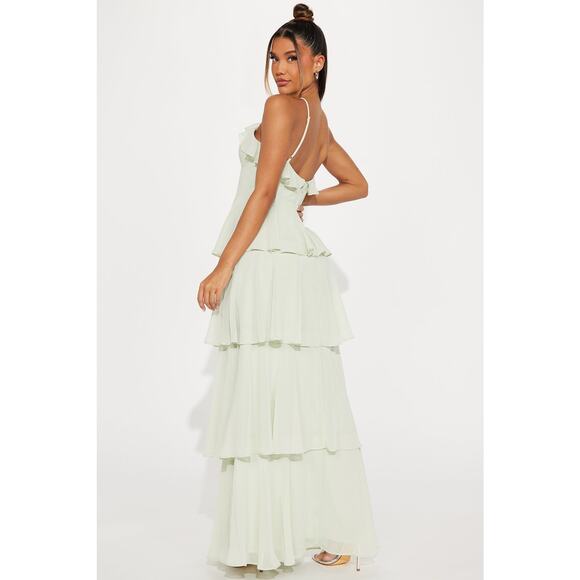 Fashion Nova Sage Chiffon Maxi Dress NWT - 2XL - Picture 2 of 10